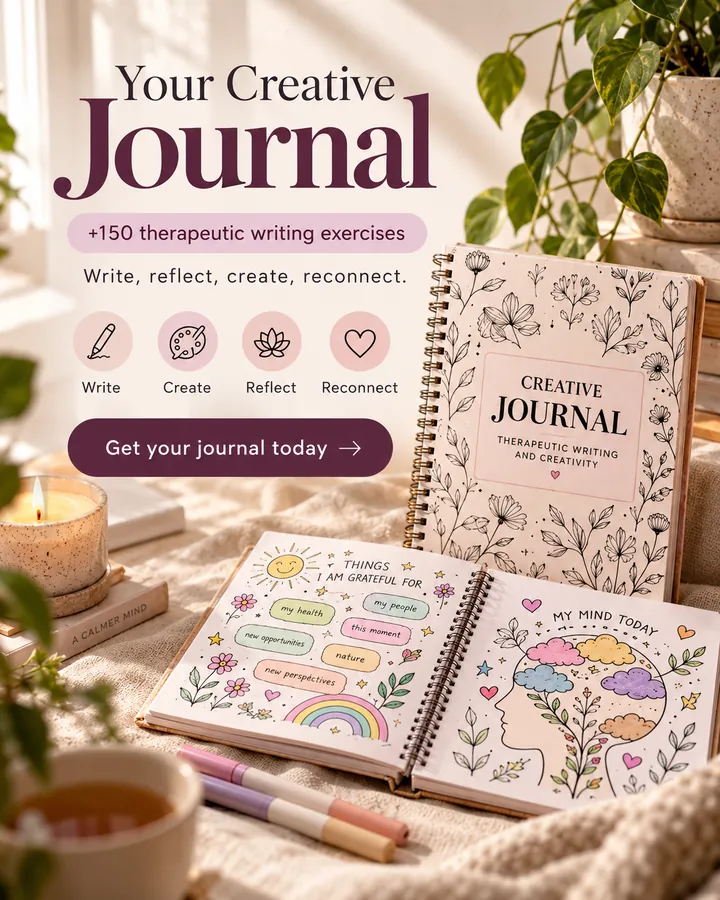 Creative journal with guided therapeutic writing and gratitude exercises